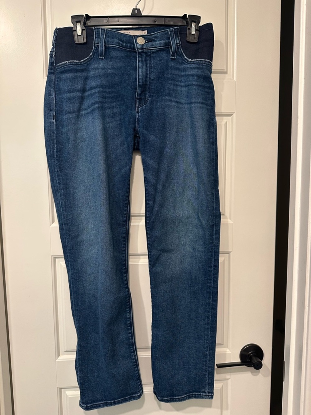 Hudson Jeans Men's Mid-Blue Straight Leg Denim with Navy Stretch Panels